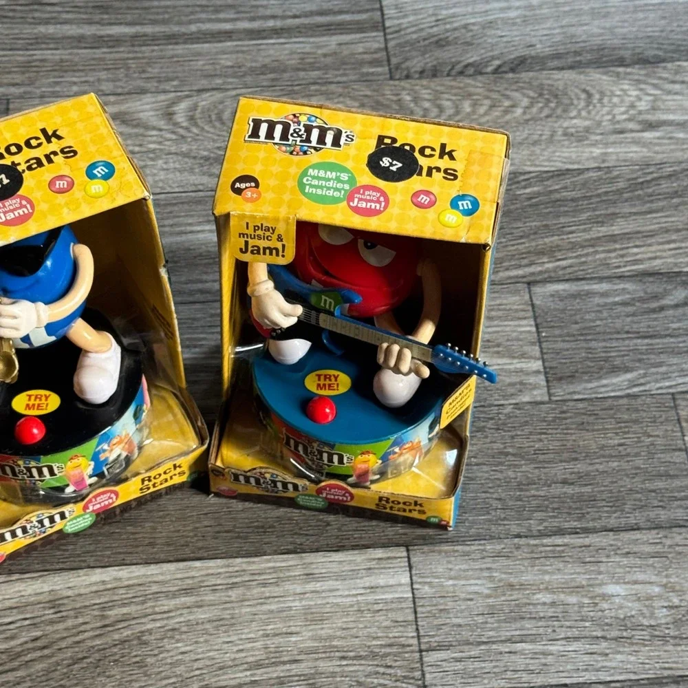M&M's Rock Stars Candy Dispensers Red Guitar Blue Saxophone Musical Set of 2